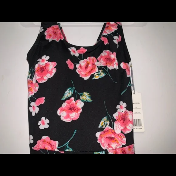 NWT Buzz Swim Dress sz M Black & Pink Floral Swim Dress - Picture 5 of 9